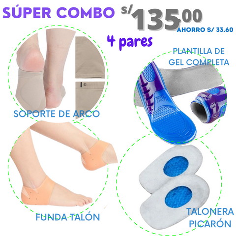 SÚPER COMBO (Soporte de Arco, FundaTalón, TaloneraPicarón y PlantillaCompleta) 1 par c/u